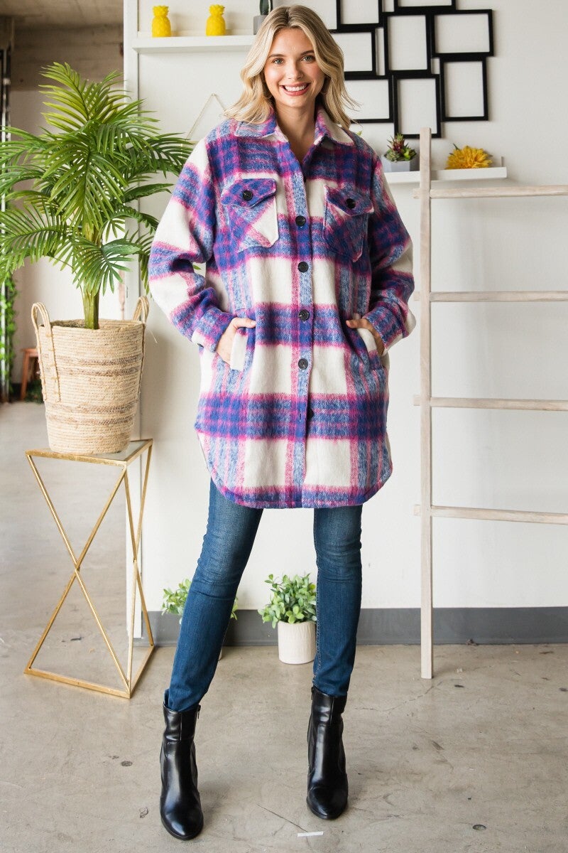 Blue/Pink Brushed Plaid Shacket