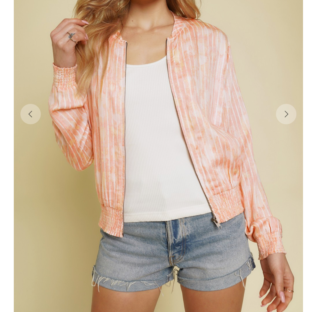 Coral Stripe Bomber Jacket